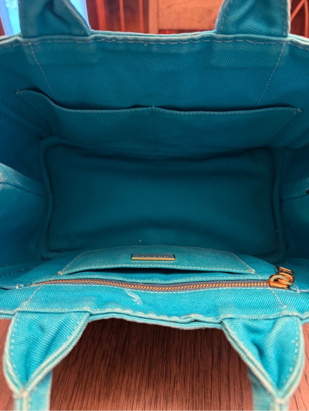 PRADA Canapa Mini Canvas Logo Tote Bag Light Blue/Turquoise - Picture 10 of 13
